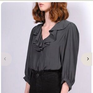 Smythe Over The Head Ruffle Collar Blouse Top Carbon Grey Medium